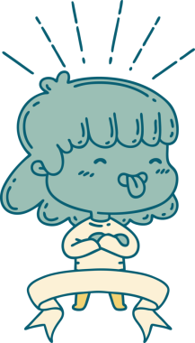 Dövmeli kız, bir insan tarafından çizilmiş dili dışarı çıkaran afiş.