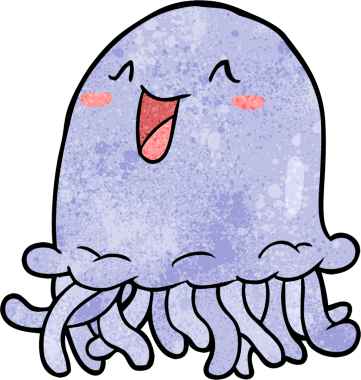 Bir insan tarafından çizilmiş mutlu denizanası çizgi filmi.