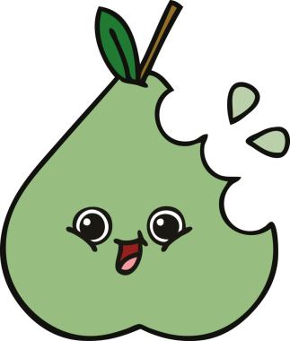 Bir insan tarafından çizilmiş yeşil armut karikatürü.