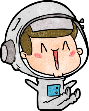 Bir insan tarafından çizilmiş mutlu astronot çizgi filmi.