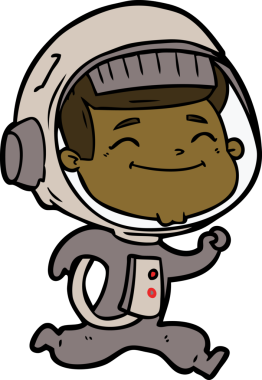 Bir insan tarafından çizilmiş mutlu astronot çizgi filmi.