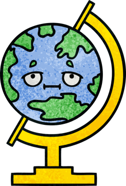 Bir insan tarafından çizilmiş dünyanın retro grunge desen karikatürü.