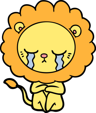 Bir insan tarafından çizilmiş ağlayan çizgi film aslanı.