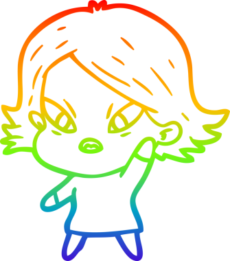 Çizgi film çizen gökkuşağı gradyanı bir insan tarafından çizilmiş stresli kadın.