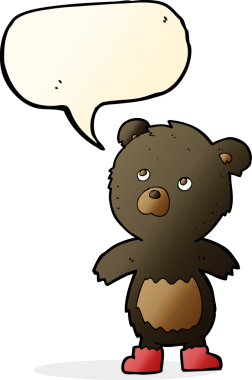 Bir insan tarafından çizilmiş konuşma baloncuğu olan küçük sevimli bir ayı.