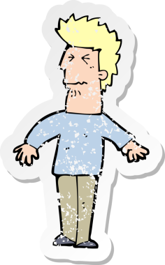 Bir çizgi filmin gerilimli retro yapıştırması bir insan tarafından çizilmiş stresli bir adam