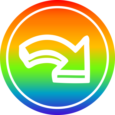 Bir insan tarafından çizilmiş gökkuşağı gradyanı olan ok yönünde dairesel simge