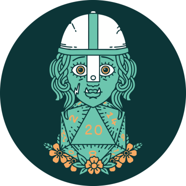 Bir insan tarafından çizilmiş 20 zarlı yarı ork savaşçı karakteri simgesi