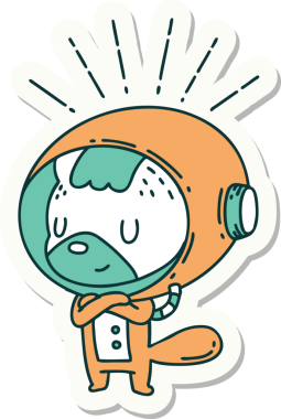 Bir insan tarafından çizilmiş astronot kıyafetli dövme stili bir hayvanın çıkartması.