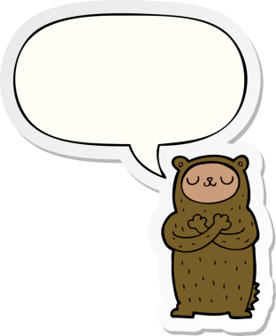 Bir insan tarafından çizilmiş baloncuk çıkartmalı çizgi film ayısı.