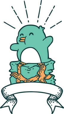 Bir insan tarafından çizilmiş dövmeli penguen dövmeli parşömen.