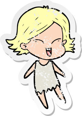 Bir insan tarafından çizilmiş mutlu bir çizgi film kızının sıkıntılı çıkartması.