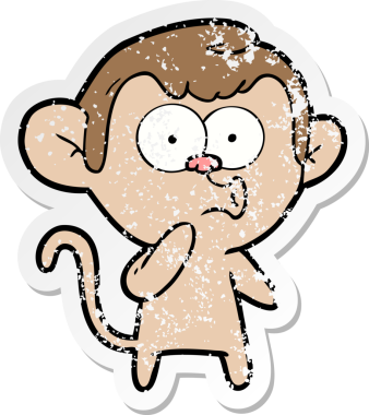 Bir insan tarafından çizilmiş karikatür kornalı maymunun sıkıntılı çıkartması.