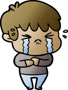 Bir insan tarafından çizilmiş ağlayan çizgi film çocuğu.