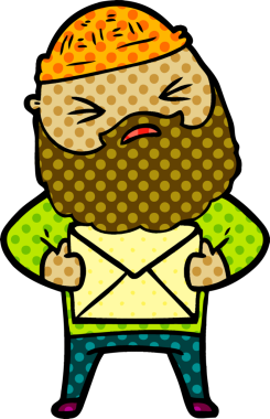 Bir insan tarafından çizilmiş sakallı bir çizgi film adamı.