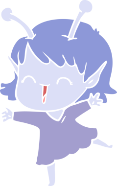 Bir insan tarafından çizilmiş düz renkli uzaylı kız çizgi filmi.