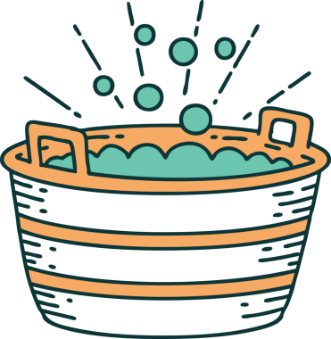 Bir insan tarafından çizilmiş geleneksel dövme tarzı teneke bir banyonun çizimi