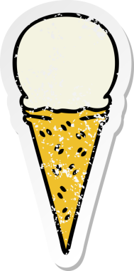 Garip bir el çıkartması çizilmiş vanilyalı dondurma külahı insan tarafından çizilmiş.