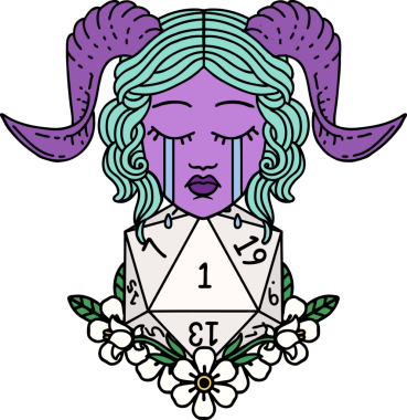 Retro Dövme Biçimi Ağlama Ağlama Doğal bir D20 zar atışıyla bir insan tarafından çizilmiş