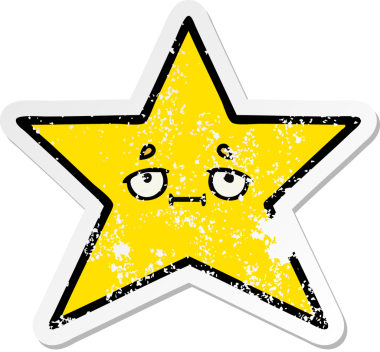 Bir insan tarafından çizilmiş tatlı bir çizgi film yıldızının sıkıntılı çıkartması.