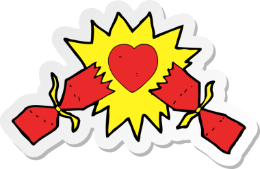 Bir insan tarafından çizilmiş patlayan Noel krakerinin çıkartması.