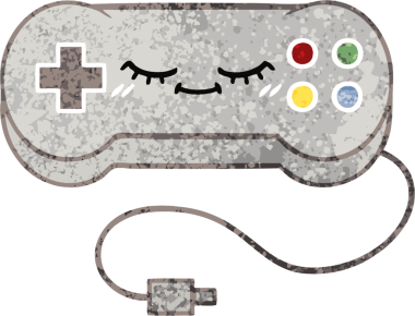 Bir insan tarafından çizilmiş bir oyun denetleyicisinin retro illüstrasyon tarzı karikatürü