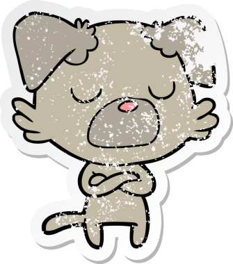 Bir insan tarafından çizilmiş bir karikatür köpeğinin sıkıntılı çıkartması.