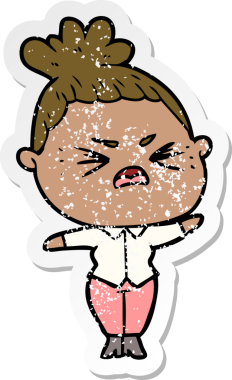 Bir insan tarafından çizilmiş kızgın bir karikatür çıkartması.