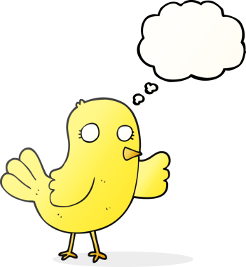 Bir insan tarafından çizilmiş serbest çizim balon karikatür kuşu.