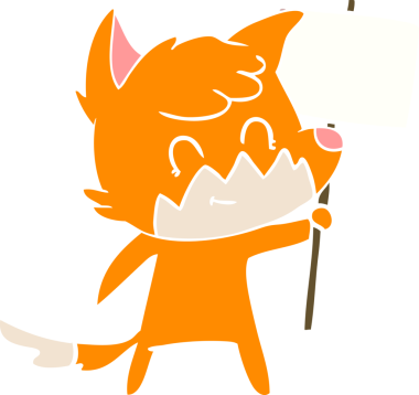 Bir insan tarafından çizilmiş düz renkli çizgi film dostu tilki.