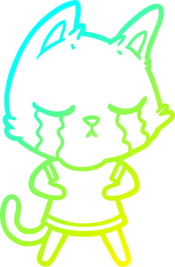 Bir insan tarafından çizilmiş ağlayan çizgi film kedisinin soğuk gradyan çizgisi.