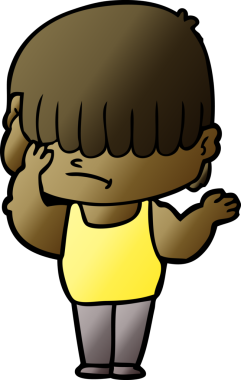 Bir insan tarafından çizilmiş dağınık saçlı çizgi film çocuğu.