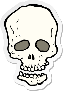 Bir insan tarafından çizilmiş bir karikatür kafatası çıkartması.