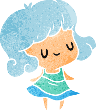 Bir insan tarafından çizilmiş sevimli bir kızın eski çizgi film çizimi kawaii