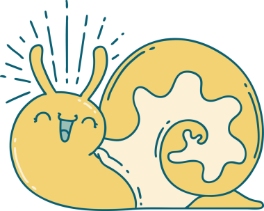 Bir insan tarafından çizilmiş geleneksel dövme stili mutlu bir salyangoz çizimi