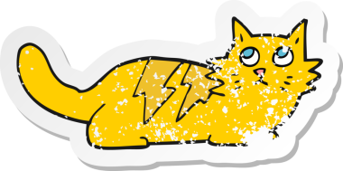 Bir insan tarafından çizilmiş bir karikatür kedinin gerilmiş çıkartması.