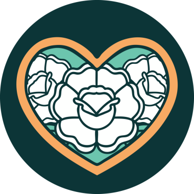 Bir insan tarafından çizilmiş kalp ve çiçeklerin ikonik dövme şekli