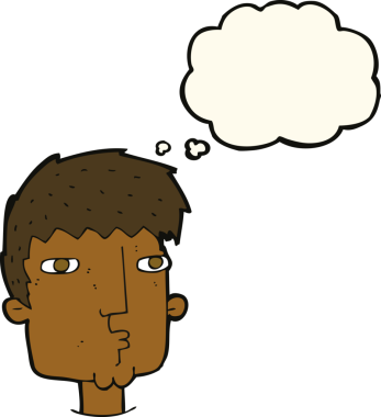 Bir insan tarafından çizilmiş düşünce baloncuğu olan meraklı bir adam.