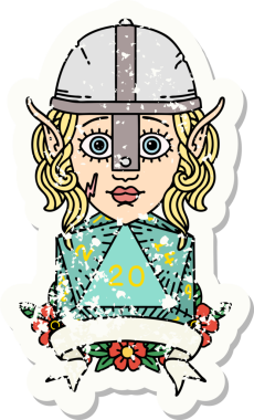 Retro Dövme Tarzı Elf Savaşçısı Doğal 20 zar atışıyla Bir insan tarafından çizilmiş