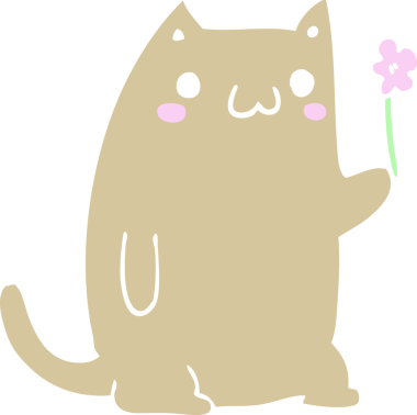 Sevimli düz renkli çizgi film kedisi Bir insan tarafından çizilmiş çiçek