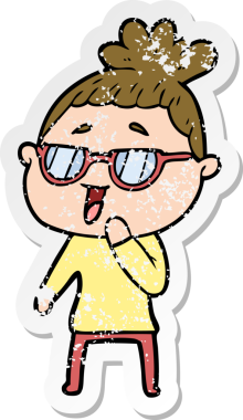 Bir insan tarafından çizilmiş gözlük takan mutlu bir kadının sıkıntılı çıkartması.