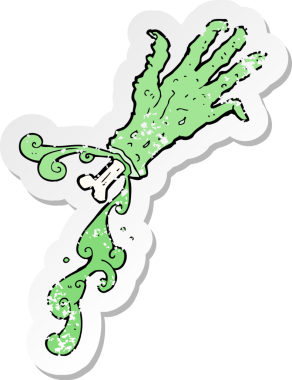 Bir insan tarafından çizilmiş iğrenç zombi elinin gerilimli retro yapıştırması.