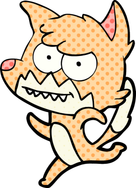 Bir insan tarafından çizilmiş sırıtan tilki çizgi filmi.