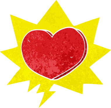 bir insan tarafından çizilmiş, grunge dertli retro stil konuşma baloncuklu karikatür kalp