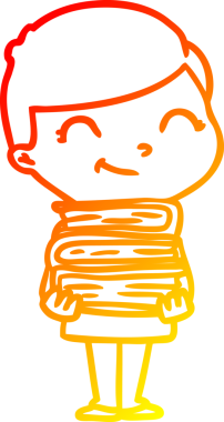 Bir insan tarafından çizilmiş kitapları olan çizgi film çocuğu çizimleri.