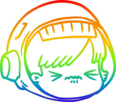 Bir insan tarafından çizilen gökkuşağı gradyan çizimi stresli astronot yüzü