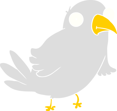 Bir insan tarafından çizilmiş düz renkli çizgi film kuşu