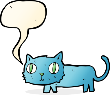 Bir insan tarafından çizilmiş konuşma balonu olan çizgi film kedisi.