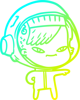 Bir insan tarafından çizilmiş soğuk gradyan çizgili astronot kadın çizimi.