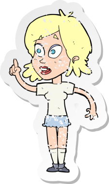 Bir insan tarafından çizilen soruları soran karikatürlü bir kadının gerilimli çıkartması.